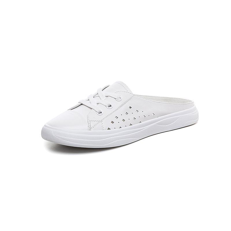 Baotou napůl pantofle z pravé kůže Dámské svrchní oděvy Léto Nový styl Líné nazouváky Polobotky s měkkou podrážkou Malé bílé boty