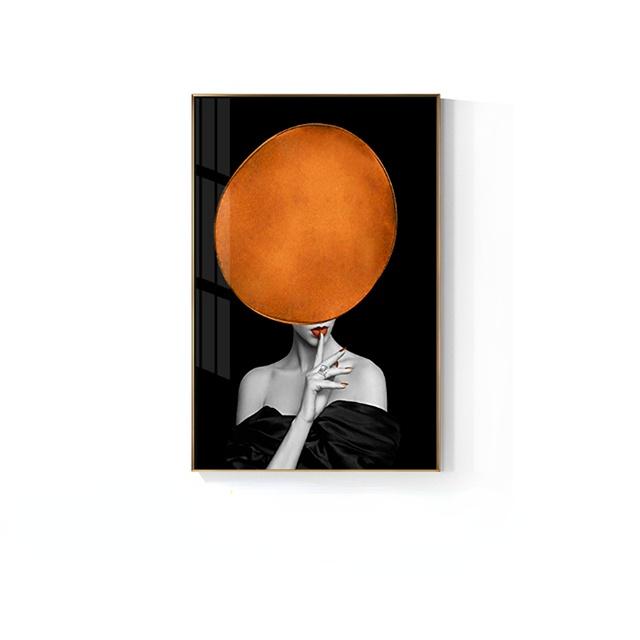 Moderní krása se zlatým motýlem nástěnné obrazy do obývacího pokoje Nástěnná dáma s oranžovou čepicí Plakát Obraz na plátně