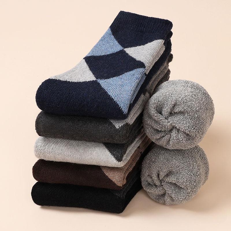 5 Paar Herren Mid-Calf Socken Vintage Warme Socken Strick Socken für Winter