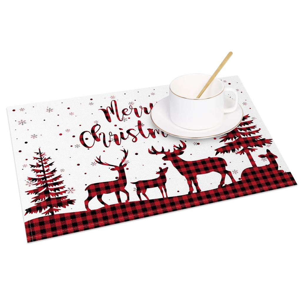 Christmas Placemats Santa Claus Milu deer Xmas tree Home Winter Table Seasonal Merry Christmas Family Party Restaurant Decor