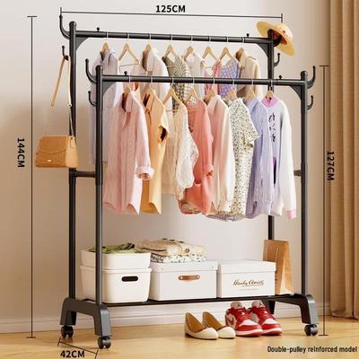 HANDUNYOU Double Rod Garment Rack with Wheels