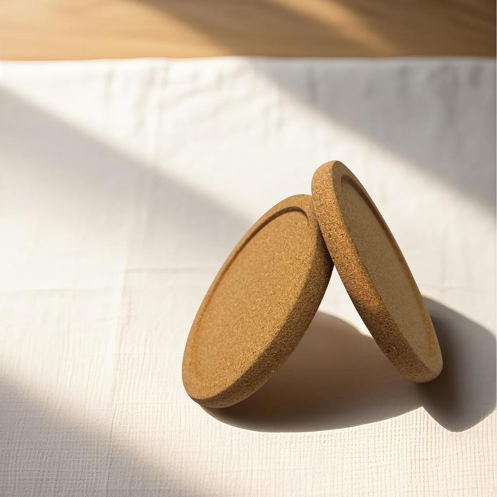 8 Pcs/Box Concave Cork Coaster With Metal Rack Desktop Coffee Heat Insulation Coaster Non-Slip Eco-Friendly Round Cork Coaster