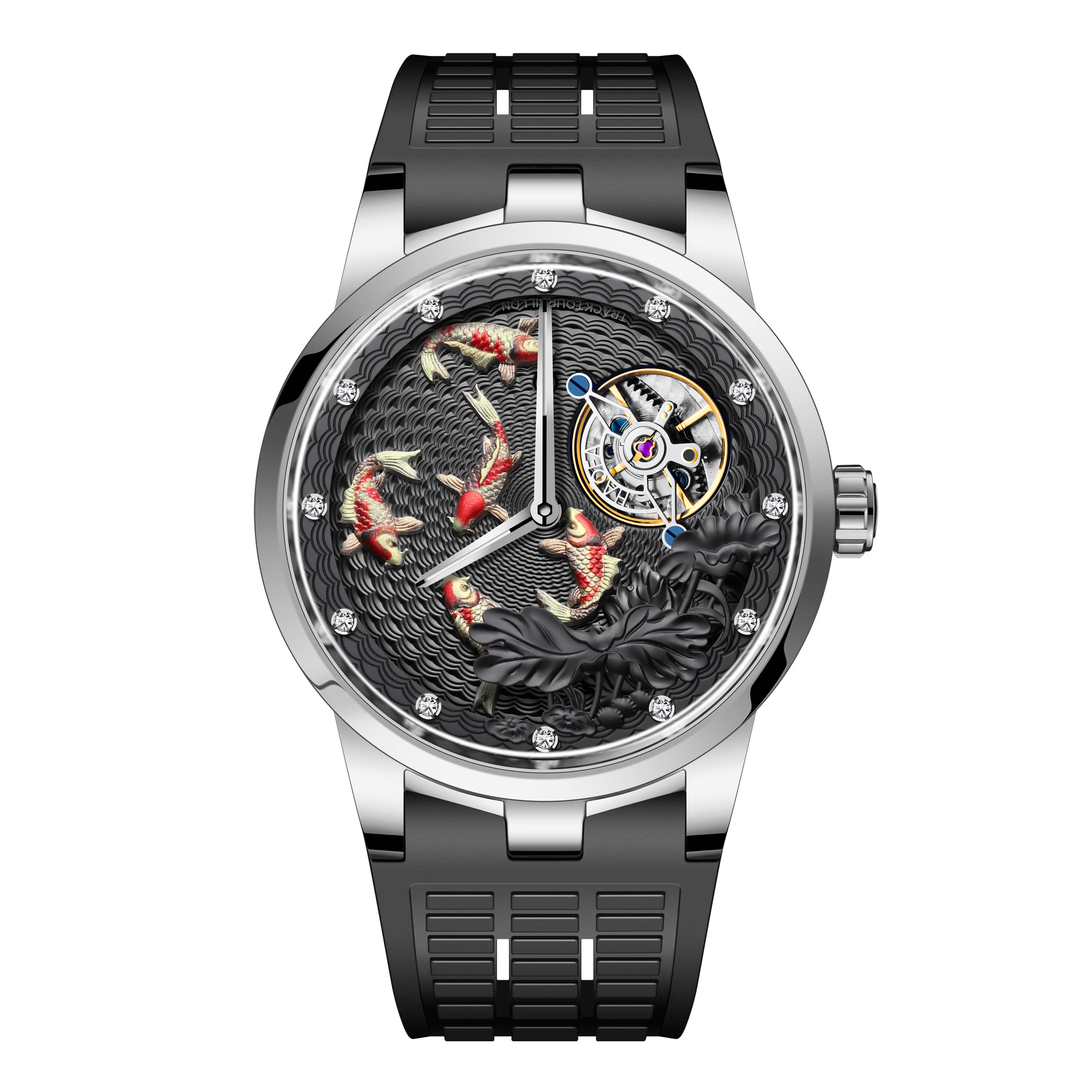 

Haofa Carcel Mechanical Watch Manual Winding 3D Carp Dial Waterproof Rubber Strap Luxury Gentleman Gift for Men Men s чорний