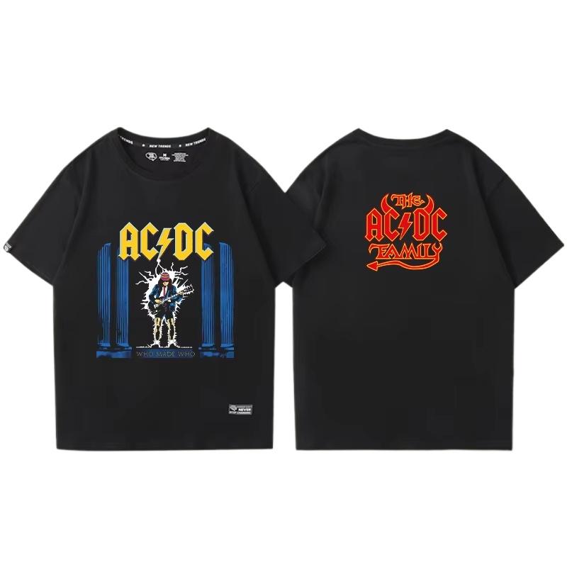 ACDC Bands Shortsleeved  Tshirts for Both Men and Women Retro Printed Metal Rock Trendy Ins Shortsleeved