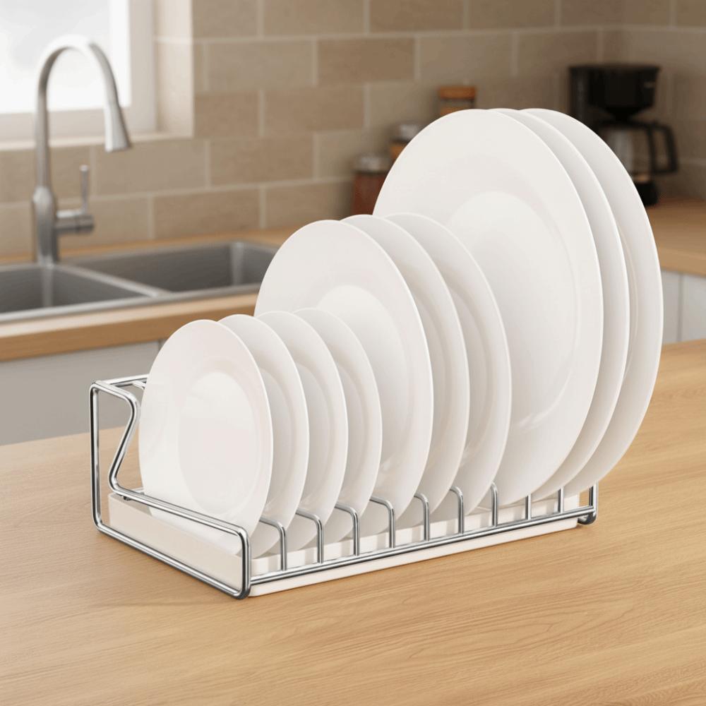 Stainless Steel Plate Draining Rack Space Saving Dish Storage Rack Kitchen