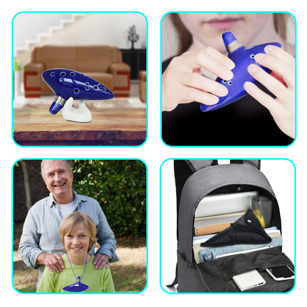 SENHAI Zelda Ocarina Instrument, Ceramic Tube, Neck Strap Cord and Songbook, 12-Hole Alto C Zelda Ocarinas, Gift Box, Hand-Shaped Display Stand, and