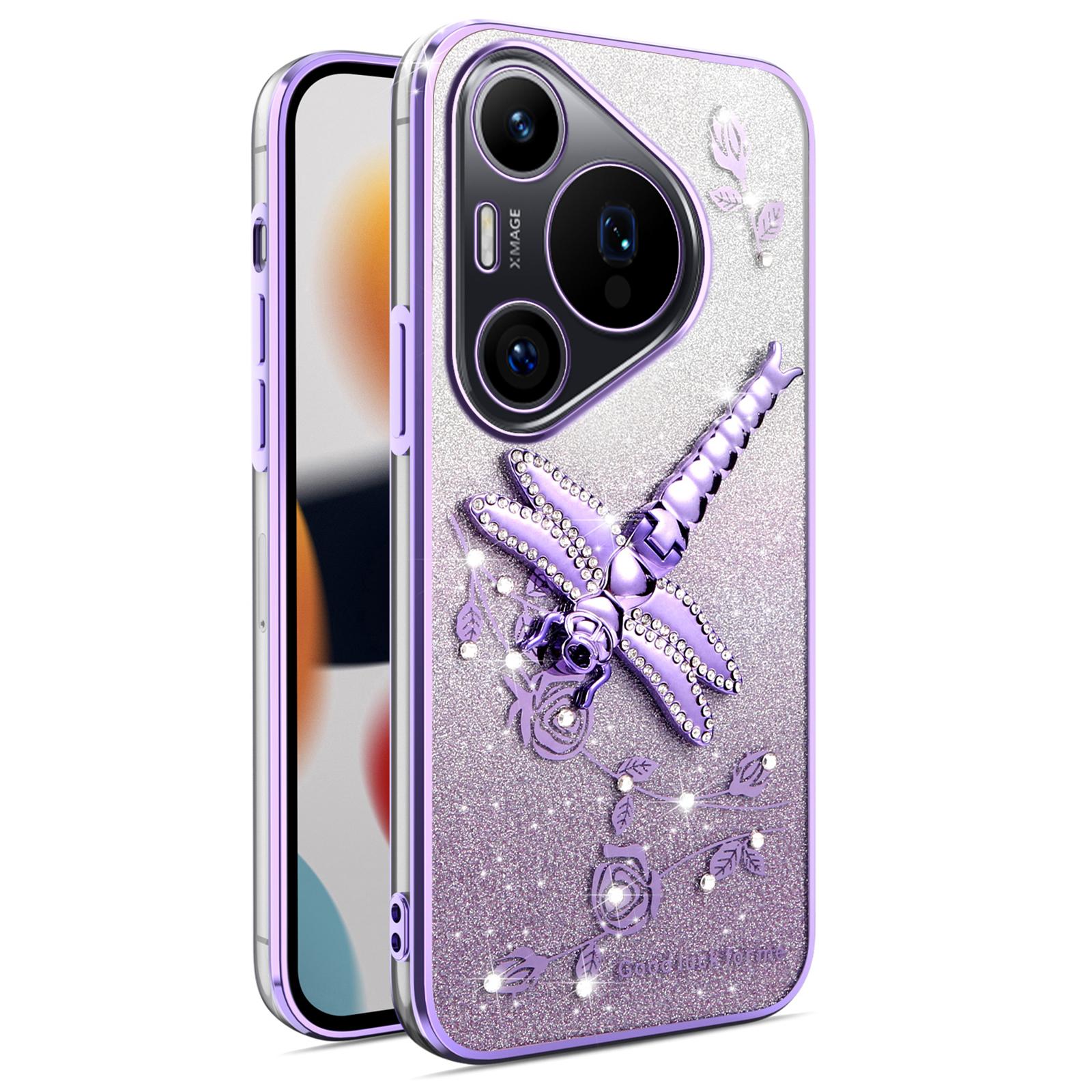 

KADEM Чехол для Huawei Pura 70 Pro/Pura 70 Pro+ со стрекозой-подставкой, ТПУ, с цветами, блестками B