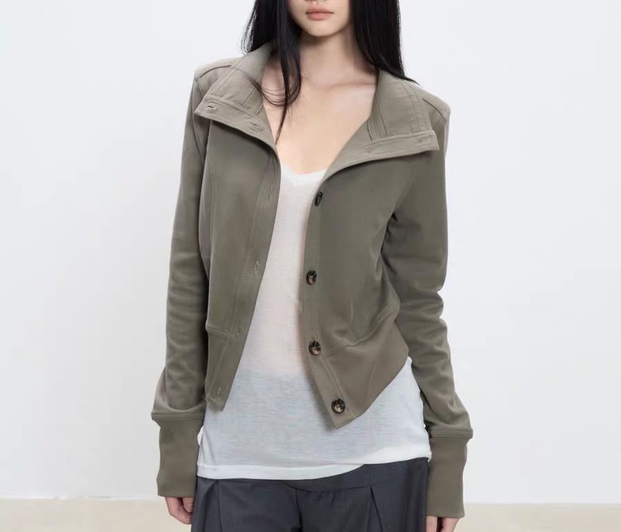 

2025 Women s High Neck Grey-Green Slimming Cotton Coat - Slim Fit, Long Sleeve, Versatile Casual Top for Autumn Large