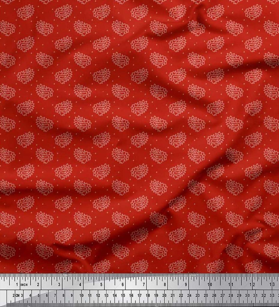 Soimoi Japan Crepe Satin Fabric Dot & Paisley Print Fabric by Metre 42 Inch
