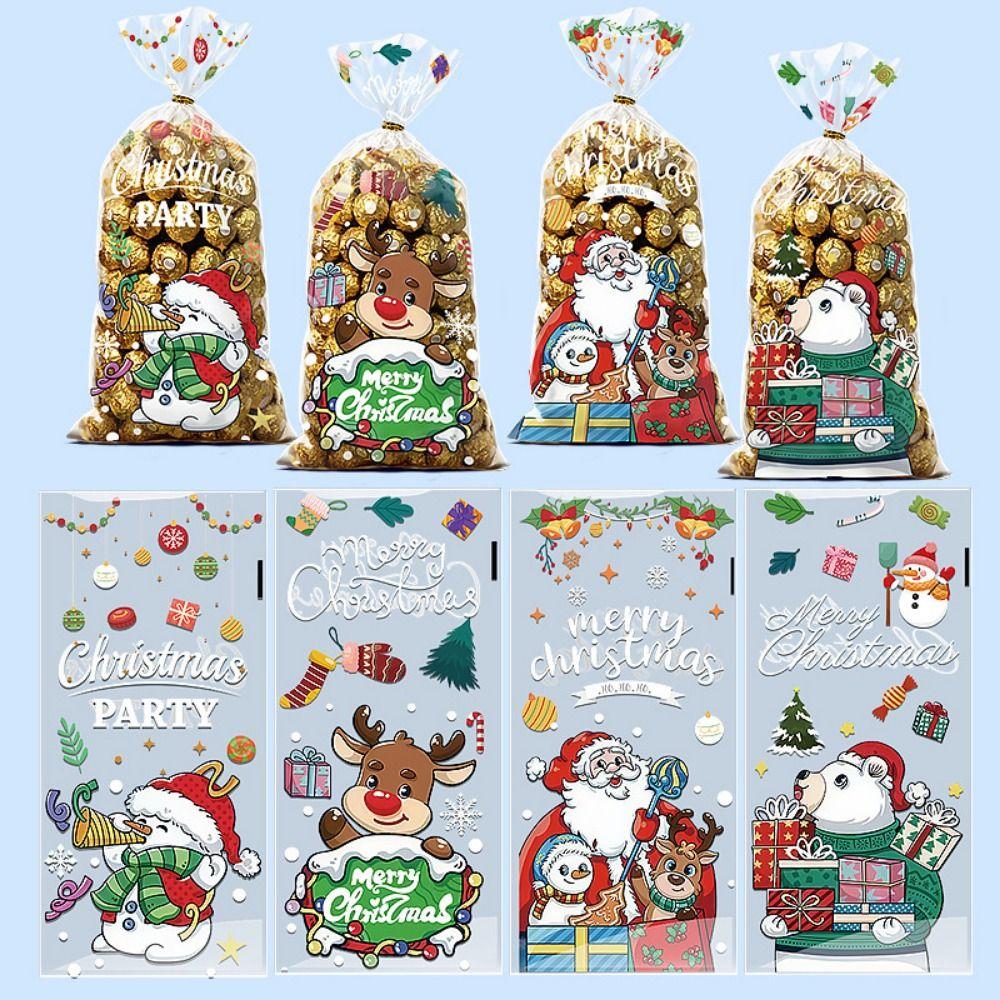 50PCS Cartoon Santa Christmas Gift Bag Multicolor Christmas Packaging Bag  For Merry Christmas