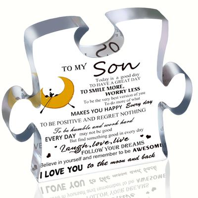 Heartfelt Message Puzzle Plaque for Son - Inspirational Desktop Decor, Perfect Gift From Mom for Birthday, Graduation, Christmas, Father's Day & Wedd