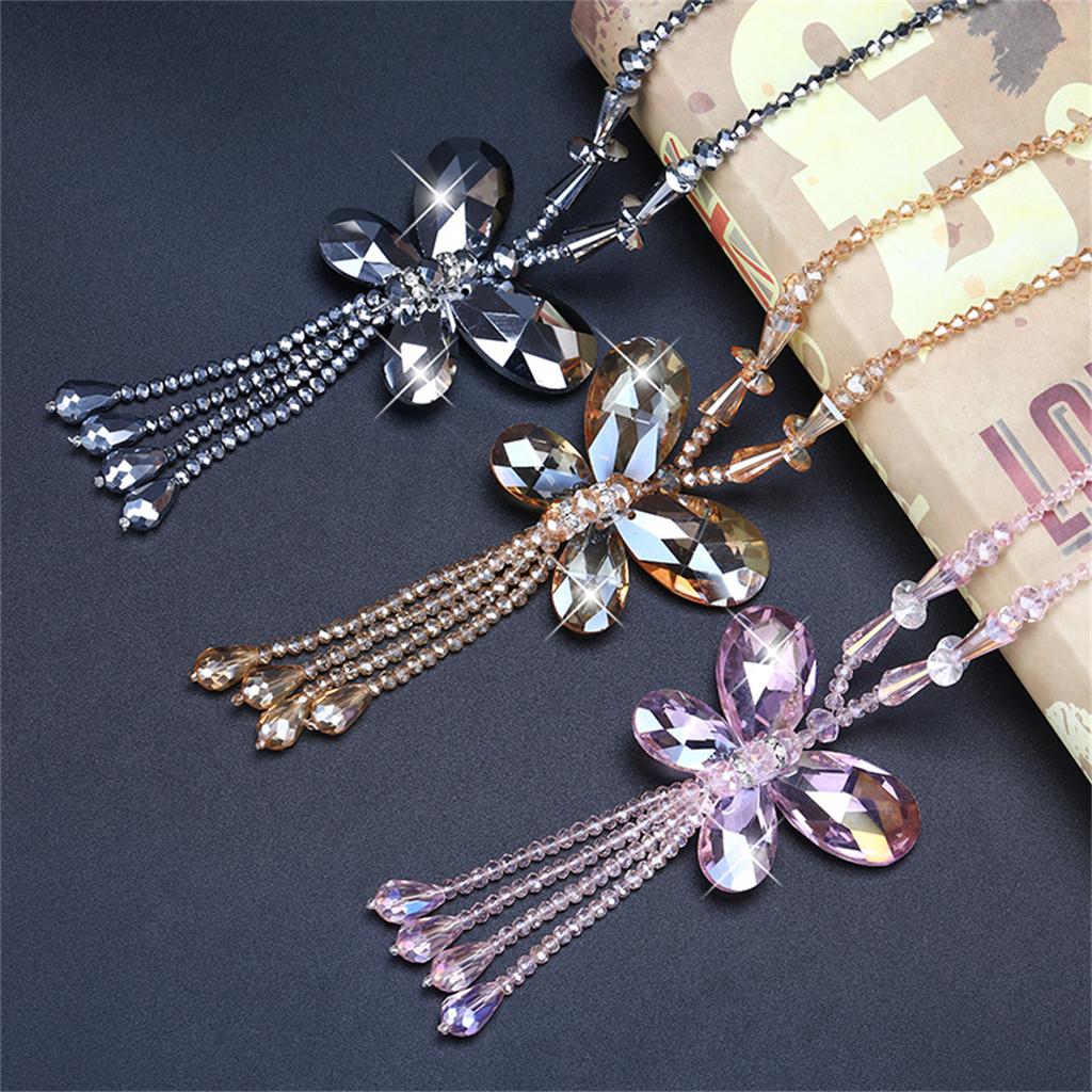 Fashion Crystal Beaded Tassel Pendant Necklace Long Sweater Butterfly Chain Women Jewelry Gift