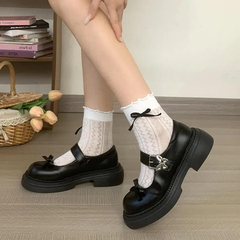 Fashion Butterfly-Knot Lolita Shoes Women Vintage Girls Platform Mary Jane Shoes Women Students Chunky Heel JK Uniform Cosplay shoes