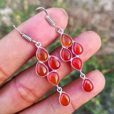 Red Onyx Gemstone 925 Sterling Silver Plated Women Hook Handmade Earring Jewelry