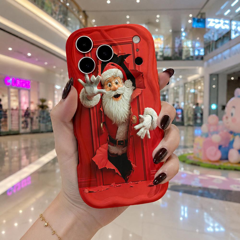Santa Claus Phone Case Christmas Torn Wall Effect Funny Holiday Gift iPhone Cover Festive Xmas Present Birthday Gift for Kids Women Men