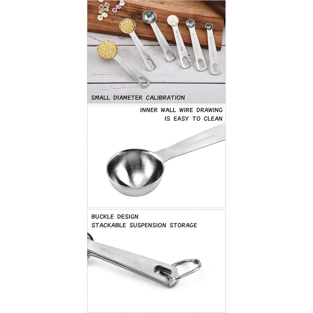 Stainless Steel Measuring Spoons Set With Metal Ring Hanger For Baking And Cooking