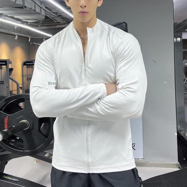 Men's Autumn Stand-Up Collar Cycling Top: Elastic, Sun-Protective, Long-Sleeve, Fitness & Running Zipper Shirt