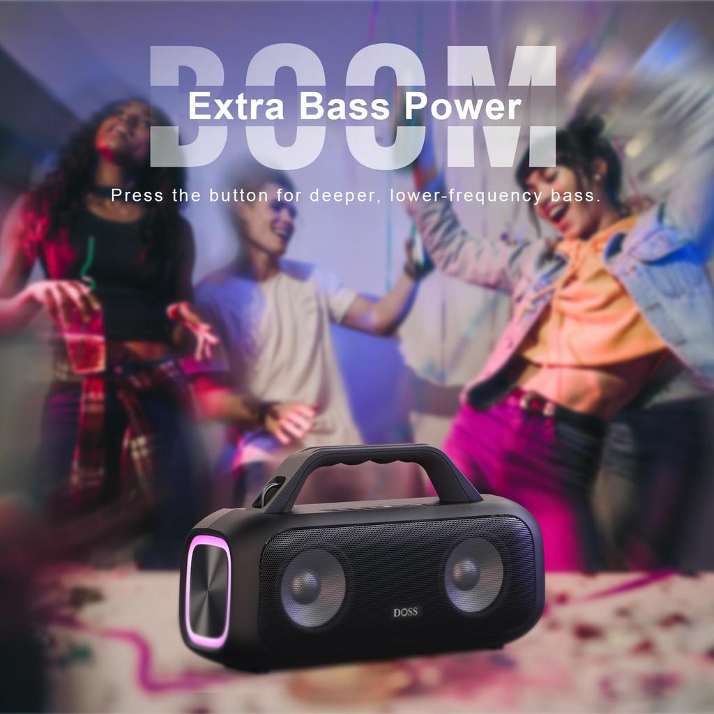 DOSS Extreme Boom S Bluetooth Portable 60W High IPX6 25 Hours Enhanced Shoulder for Use Speaker, Light-Up Speaker, Wireless, Volume, Waterproof,