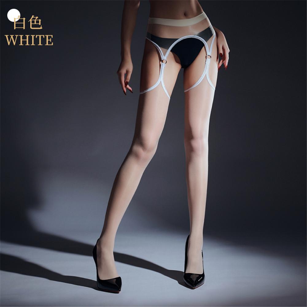 Sexy Women 2 In 1 Thin Open Crotch Pantyhose High Elastic MaidTights Oil Shiny Glossy Sheer See Through Garters Stocking