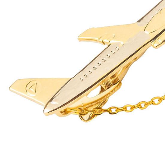 Men Tie Clip Golden Airplane Chain Styling Lapel Pin Detachable Design Practical Tie Tack Commuting Wear Accessory