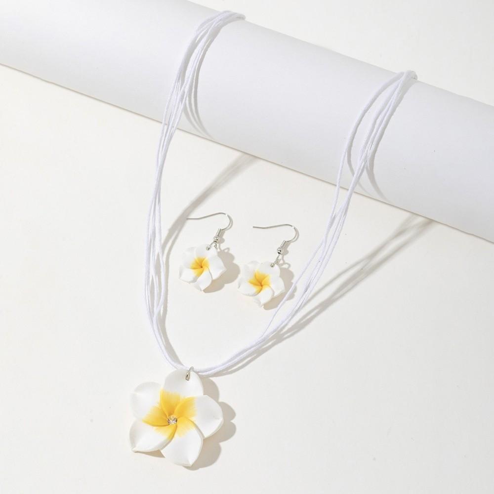 Soft Clay Plumeria Flower Jewelry Set Plumeria Flower Design Bohemian Style Flower Necklace Earrings Set Matching Earrings