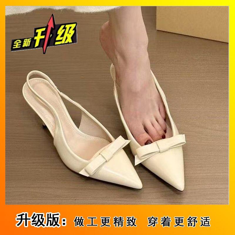 Elegant temperament bow high heels 2025 autumn new thin heel bag head strap pointed fashion sandals women
