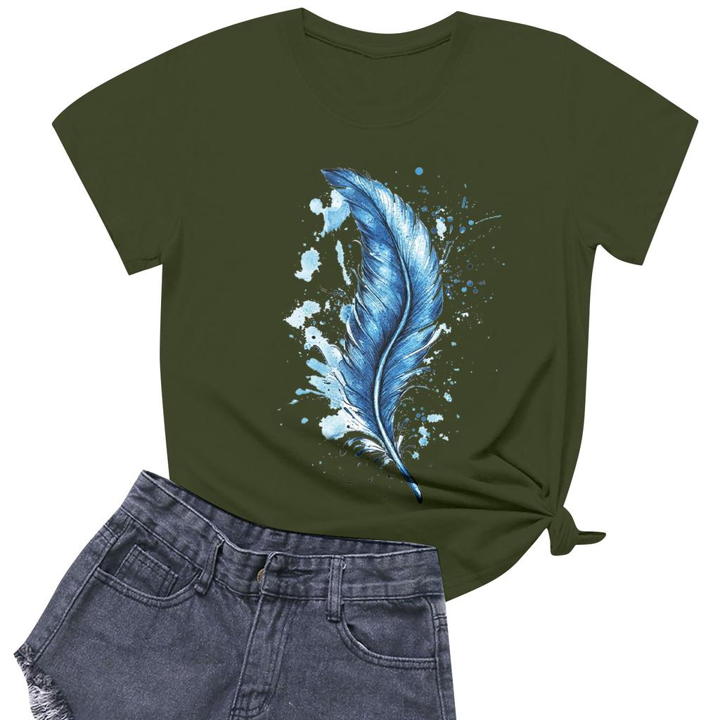 Women's Fashion Casual Printed Short Sleeve Round Neck Pullover Tops