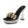 Fashion 12cm Chunky Heels Crystal Square Toe Women's Slippers for Nightclub Sexy Car Model Transparent with Slip-resistant Water Drill