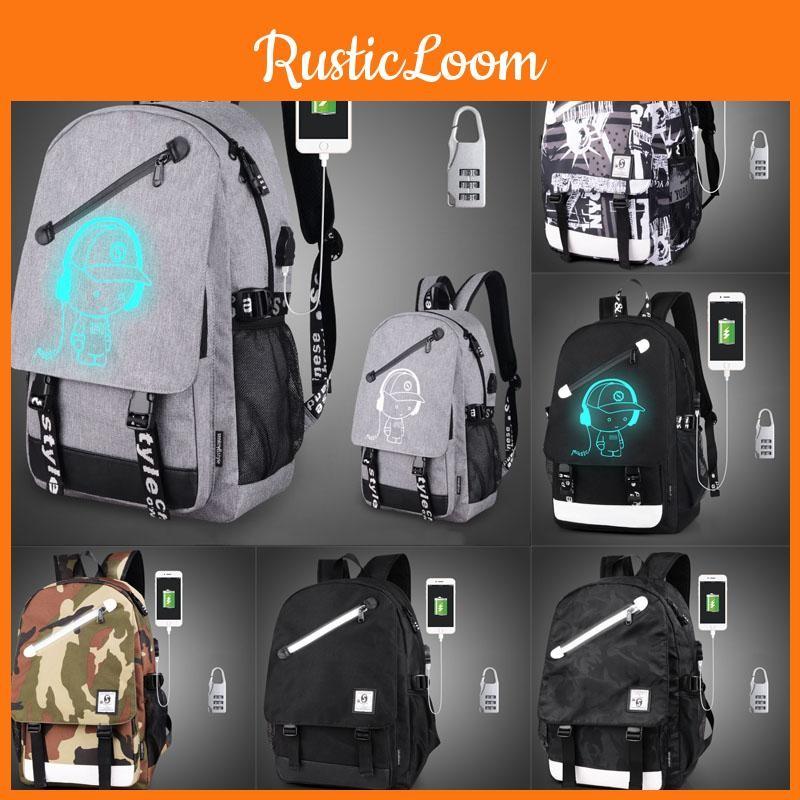 Theft Anti Fashion Backpack School Unisex Travel Bag Usb Charging Rucksack Port