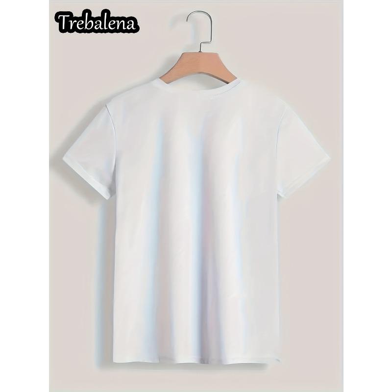 T-Shirt mit Figurendruck, Rundhalsausschnitt, Kurzarm, Lässiges Oberteil für Sommer & Frühling, Damenbekleidung, Europäische Größe