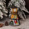 LED Christmas Resin Small House Ornaments Luminous Resin Clock Tower
