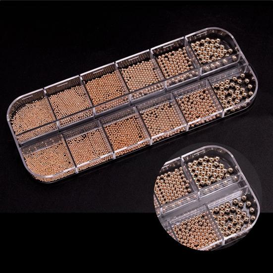 1 Set 12 Grids Nail Art Bead Kit with Storage Box 3D Nail Art Metal Caviar Beads DIY Manicure Design Decoration Charm Nail Accessories