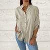 Spring and Summer Solid Color Foldable Sleeves Top V-neck Long Sleeved Casual Loose Women's Blouses & Shirts