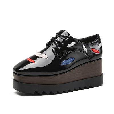 British Style Patent Leather Wedge Casual Single Women's Versatile Platform Muffin Shoes 2025 Autumn Small Leather Shoes HZB