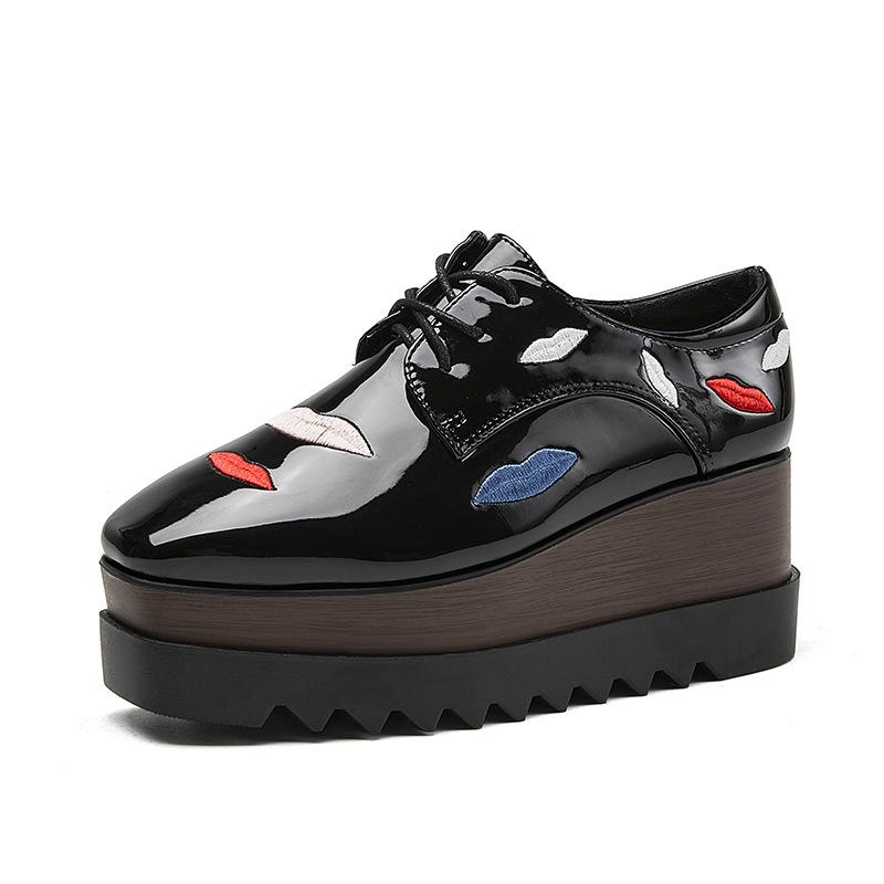 British Style Patent Leather Wedge Casual Single  Women's Versatile Platform Muffin Shoes 2025 Autumn Small Leather Shoes HZB