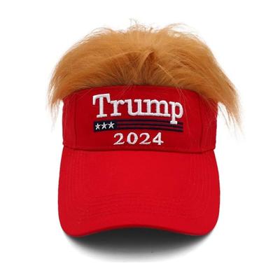Mütze mit Haaren „Keep America Great Again“, Perückenmütze, bestickter Trump-Buchstabe, amerikanische Flagge, verstellbare Baseballmütze