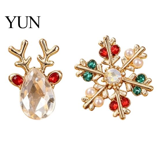 Winter Festival Earrings 1 Pair Christmas Stud Earrings, Sparkling Faux Crystal Elk Antlers Dainty And Snowflake Colorful Rhinestone Holiday