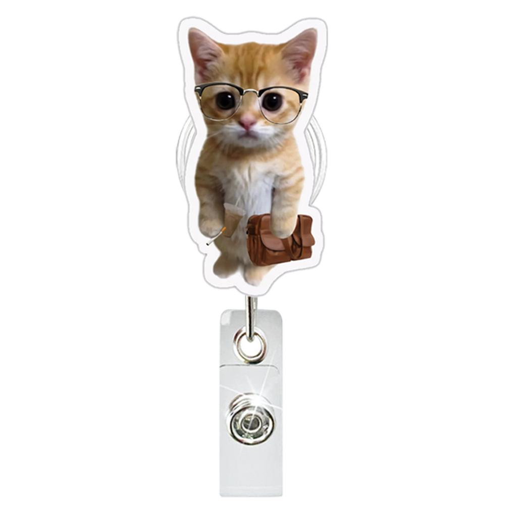 Funny Cat Expression Retractable Hospital Nurse Badge Holder Reel Cute Cartoon Meow Id Tag Work Card Holder Keychains