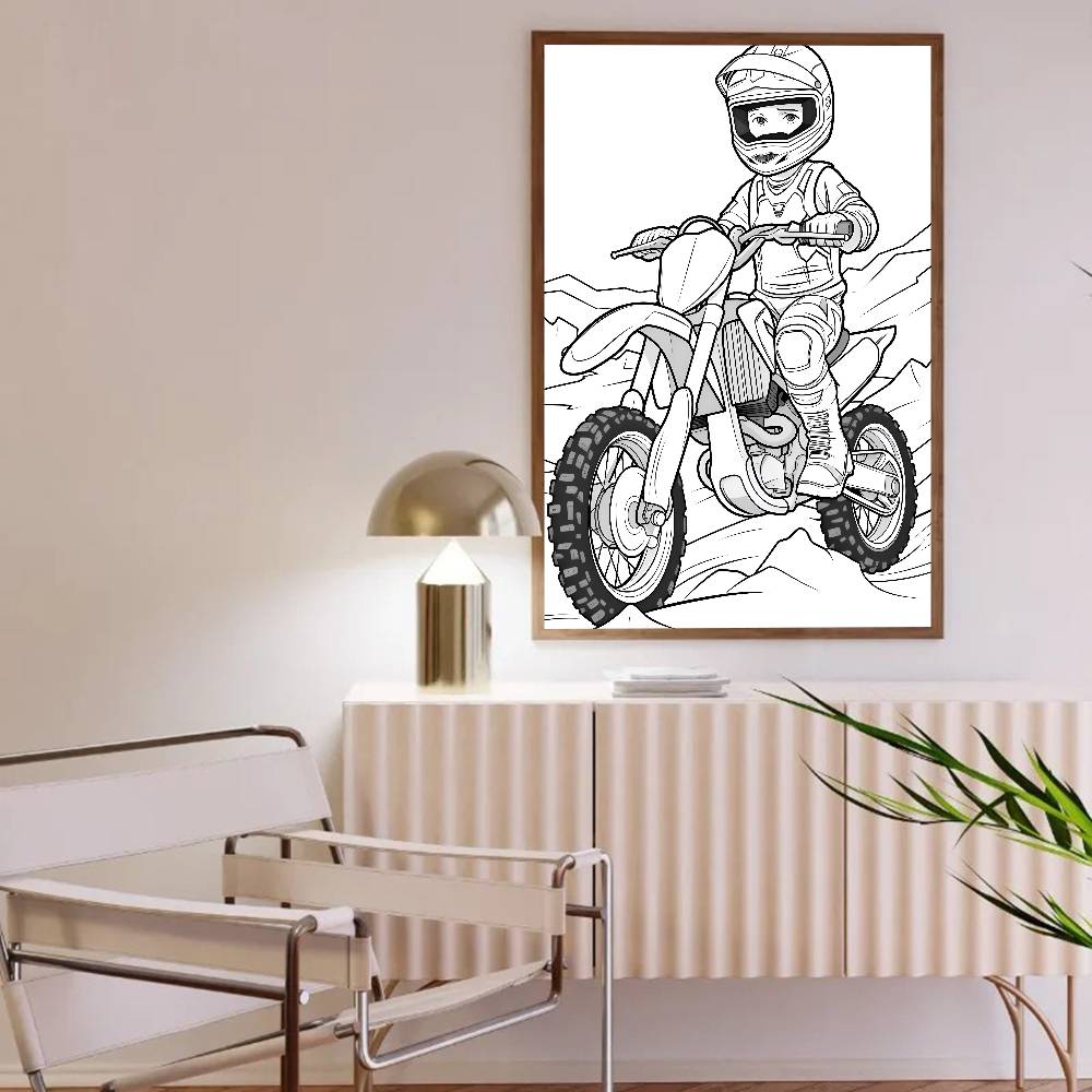 Cool Motorcycle Riding Poster Self-adhesive Art Waterproof Paper Sticker Coffee House Bar Room Wall Decor