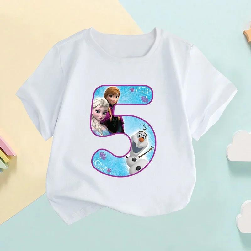 Frozen Elsa and Anna Princess Digital Bow Print Children's T-Shirt, Age 1-9, Birthday