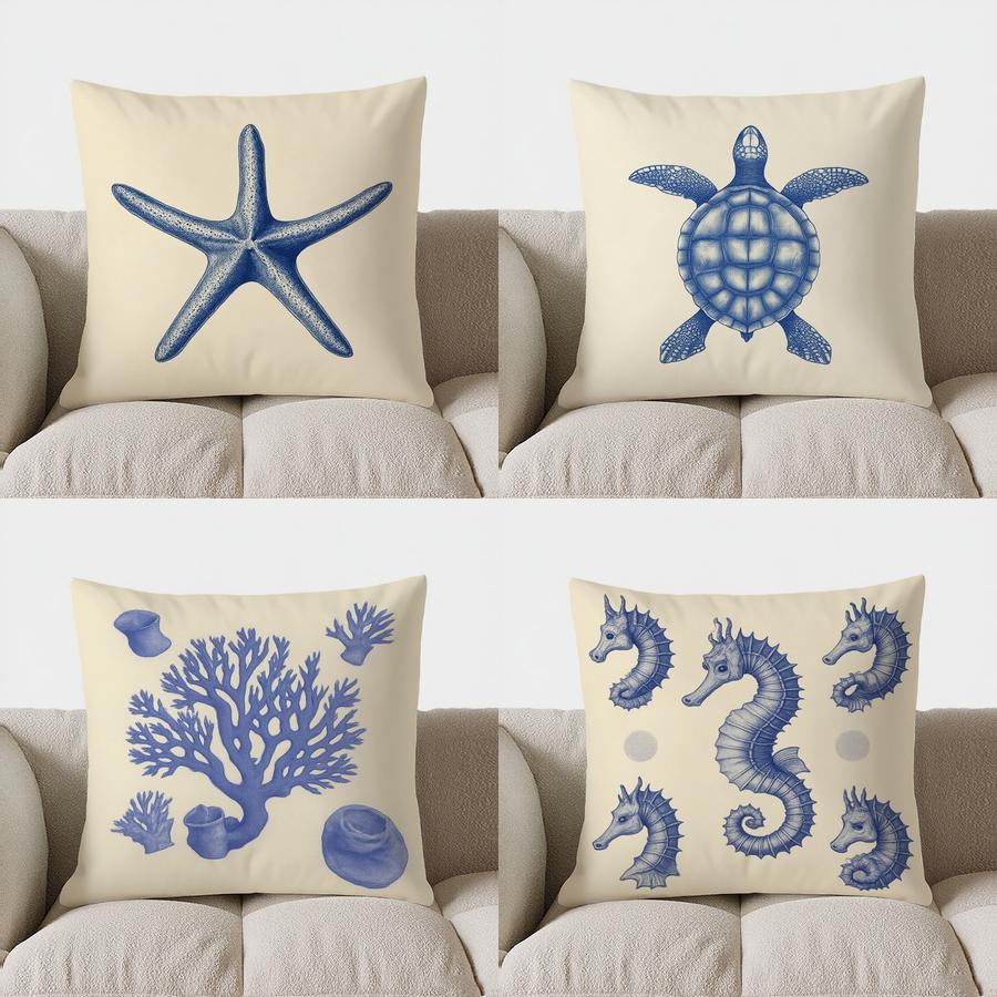 Home Decor Blue Starfish Pattern Decorative Throw Pillow Pattern Cushion Cover Suitable For Sofa Bedroom Car Pillow Cover