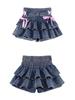 Women's Ruffled Denim Mini Skirt Summer Bandage Bow Blue Shorts Skirt Y2k Clothes Spicy Girl Streetwear