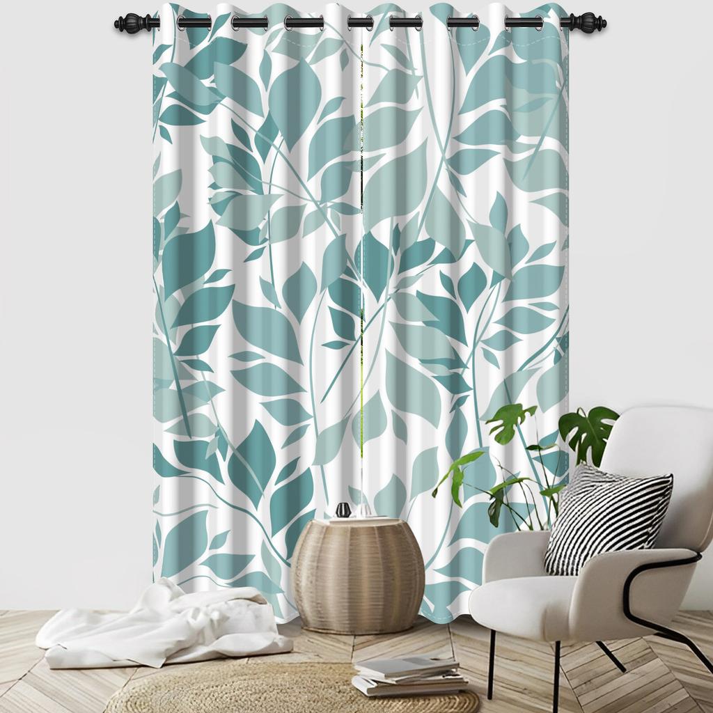 Set Of 2 Botanical Leaf Pattern Curtain Tropical Floral Design Living Room Bedroom Window Hotel Home Textile Drapes Light Blocking For Sitting Made
