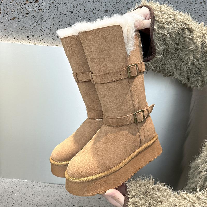 Medium tube thick-soled snow boots women's new winter velvet thickened Northeast large cotton shoes warm snow cotton boots