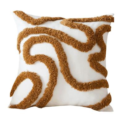 Brown Retro Throw Pillow Cover Material Geometric Design Decorative Pillowcase High Quality Linen Tufted Texture