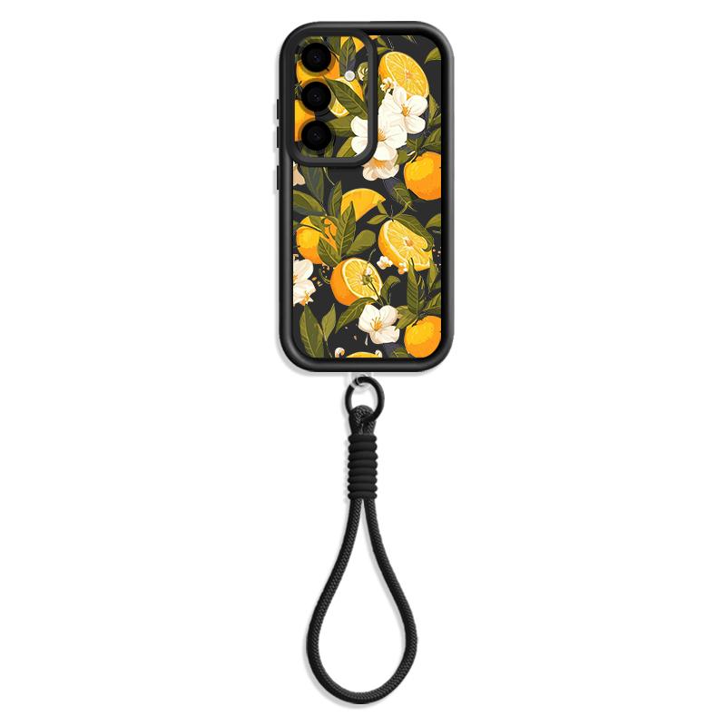 Flowers Fruits Print Lanyard Case For Samsung S26 FE A18 S25 S24 S23 S22 Ultra A54 A55 A16 A26 A36 A56 A17 A27 A37 A57 5G Bumper Cover