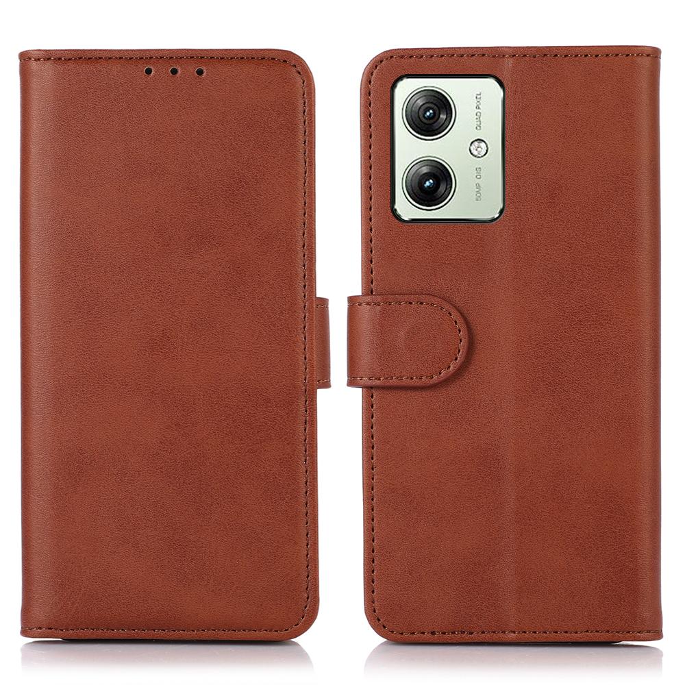

For Motorola Moto G64 5G/G54 Power 5G Wallet Case Cowhide Texture Leather Phone Cover with Stand Brown