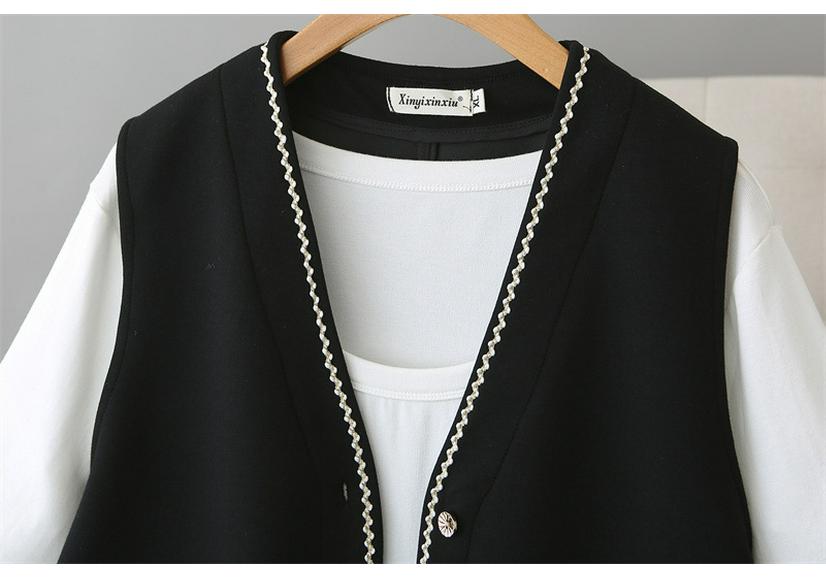 2026 Spring/Summer Plus Size Patchwork Mesh V-neck Cardigan Vest for Curvy Women