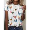 Women's Casual Short Sleeve T-Shirt - Colorful Cartoon Chick Print Round Neck Regular Machine Washable Top for All Seasons