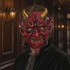 Scary Costume Mask Halloween Red Devil Cosplay Mask, Creepy Golden Horned Demon Latex Adults Horror Masquerade Party Full Face for Men Breathable